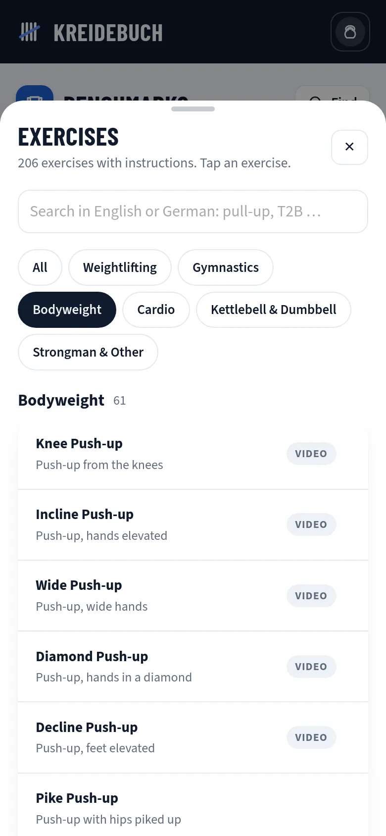 Bodyweight exercises in Kreidebuch