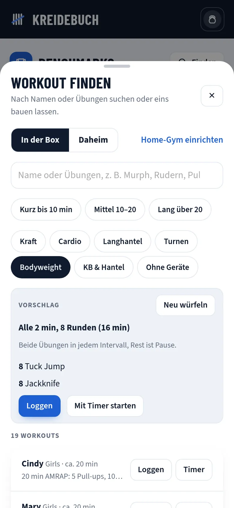 Workouts finden in Kreidebuch