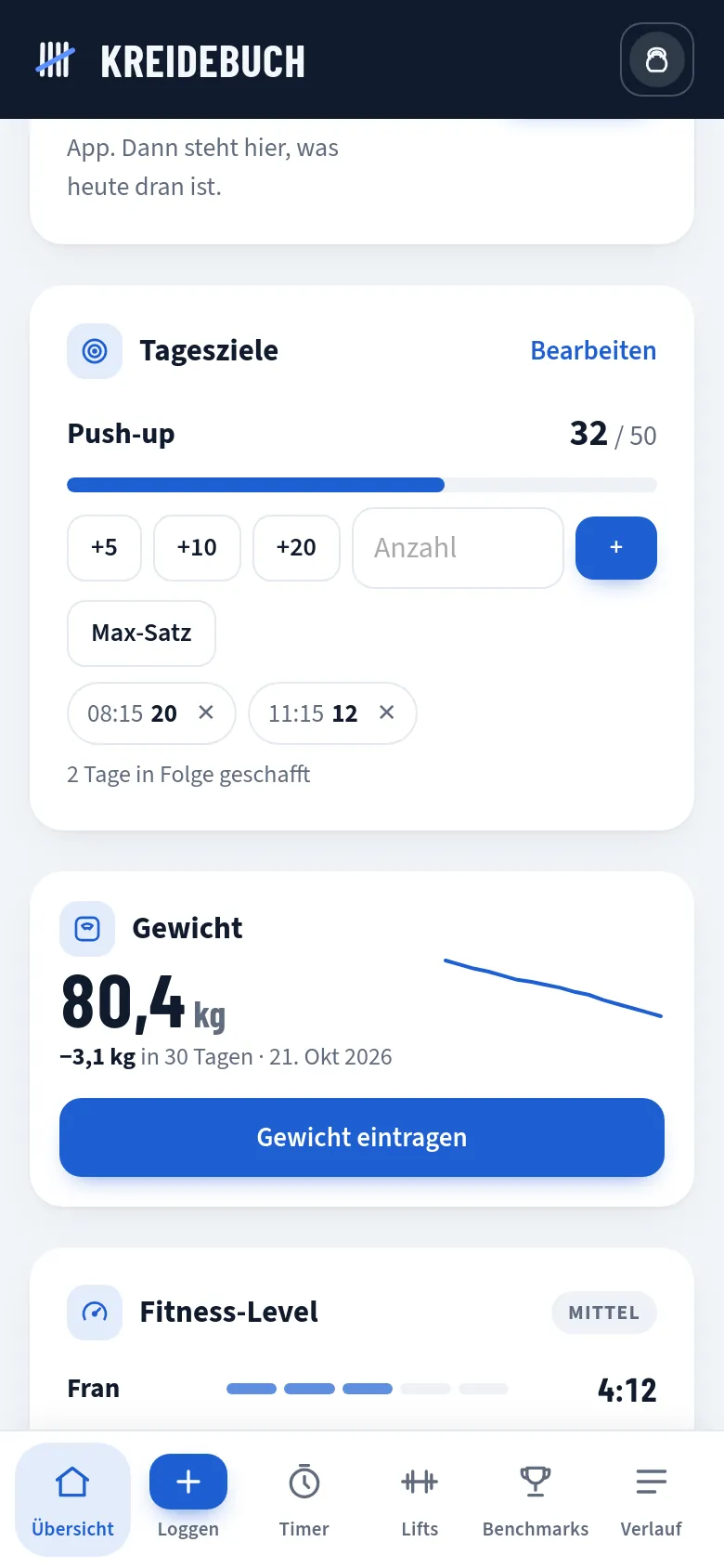 Tagesziele in Kreidebuch