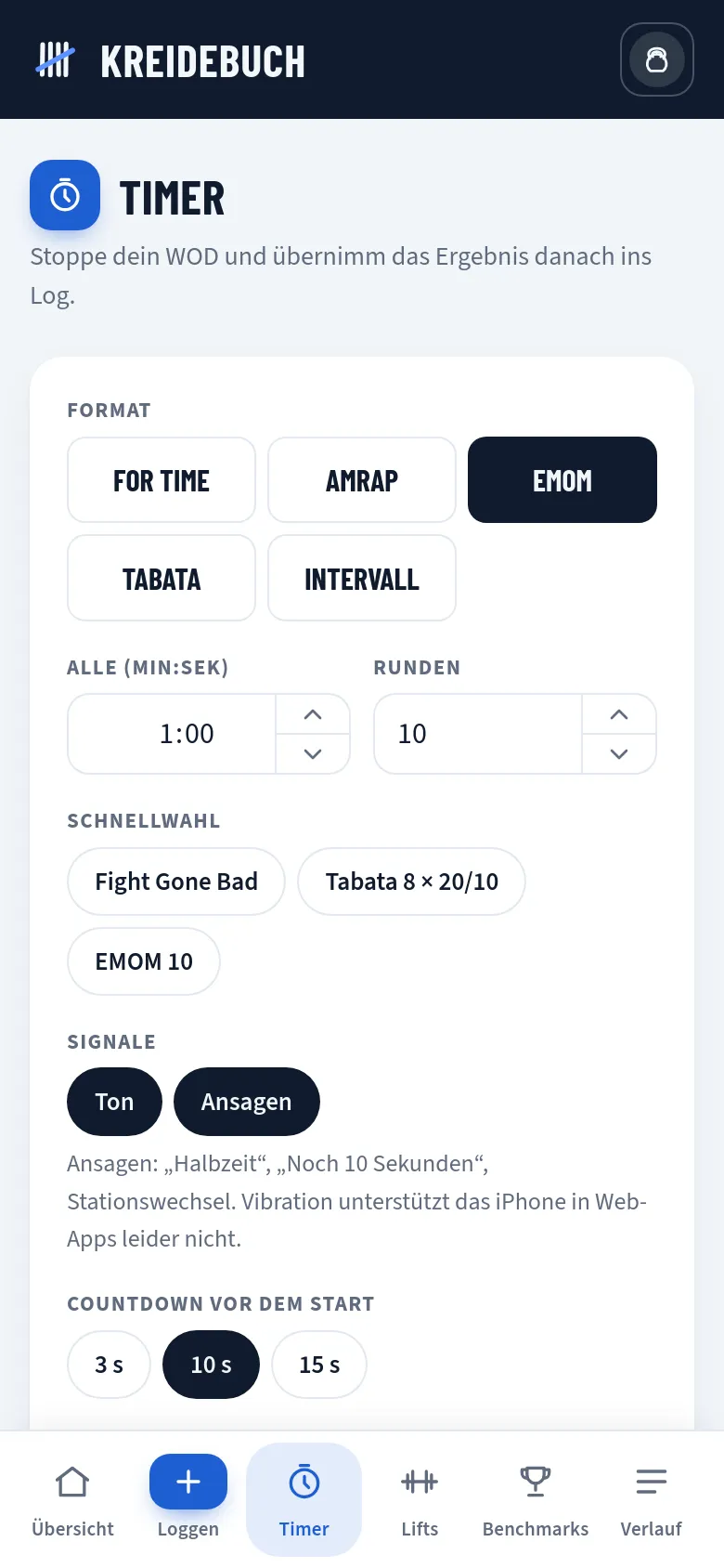 Timer für jedes Format in Kreidebuch